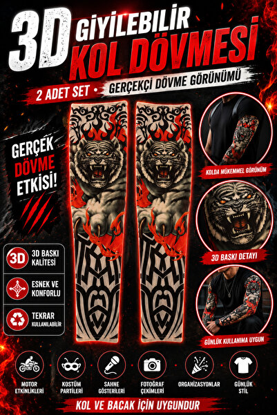 Tamsena Store Giyilebilir Geçici Kol Dövmesi 3D Baskılı Gerçekçi Dövme Kolluk...