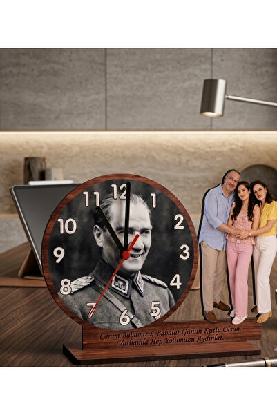 Felyagift Atatürk ve aile resimli babalar günü için özel saat