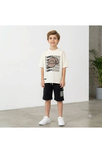 Yağmur Giyim Adress Hat, Hat, Pocketed Shorts, Boy's Short Sleeve Set, 5-8 Ye...
