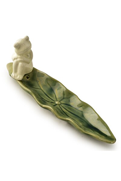 MONDEX Suport de tămâie ceramic broască 20 x 5.5 x 7.5 cm Verde/Gri 1 buc.