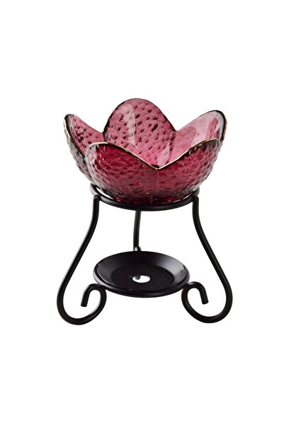MONDEX Arzător de ulei metal și sticlă cu design floral 10x10x11.5 cm Roz 1 buc.