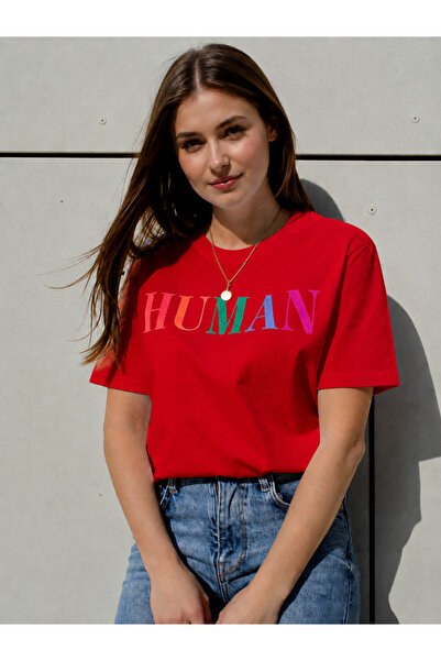 VODEXA Ženska majica prevelikog kroja HUMAN sa printom, 100% pamuk, udoban kroj