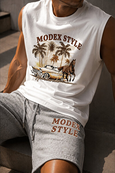 MODEX STYLE 100% Cotton Oversize Men's Sleeveless T-Shirt-Shorts Set Printed ...