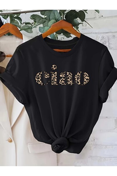 JENOLAN Tricou de damă CİAO cu decolteu cu imprimeu oversize