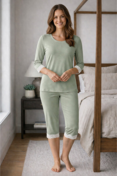 Aria Comfort Pijama Damă 3/4 cu Dantelă – Bumbac Premium
