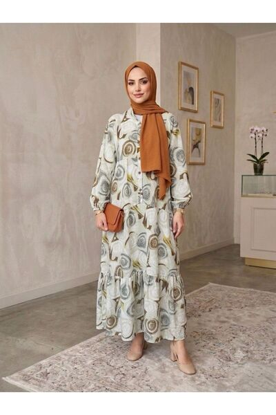 ECEYLÜL MODA Women's Modal Cotton Shawl Patterned Loose Cut Islamic Dress - C...