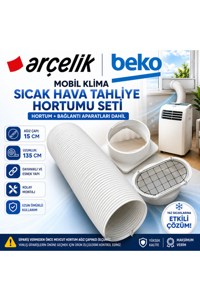 ÖZ BEYAZ EŞYA ARÇELİK - 12220P Uyumlu Portatif Klima Sıcak Hava Tahliye Hortu...