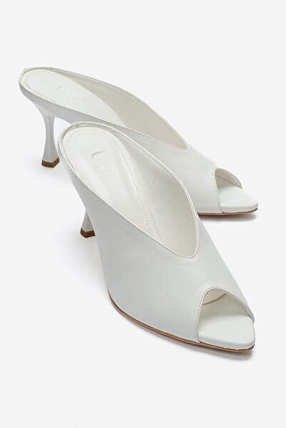 LuviShoes Pelina White Skin Women's Thin Heeled Slippers