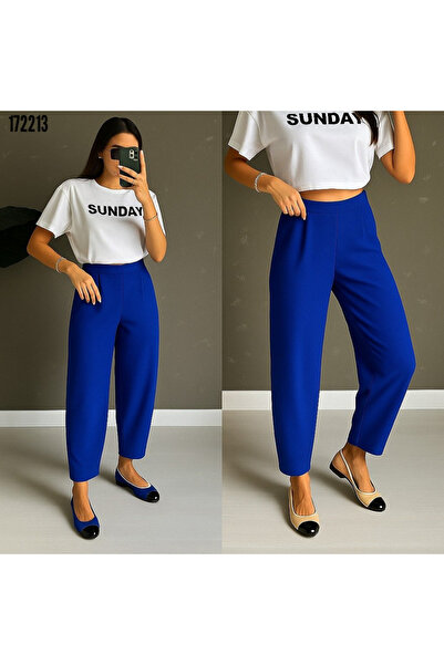 moda wanilia Kadın Yüksek Bel Geniş Paça Krep Kumaş Şık Pantolon