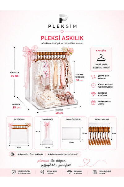 ulusoypleksi Pleksi Bebek Kıyafet Askılığı Organizeri – Şeffaf Bebek Odası Dü...