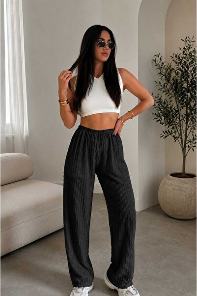 BRLKN Pantaloni de trening din țesătură Gofre pentru femei, wide-leg fără buz...
