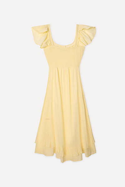 Mudo Women's Yellow Gipeli Embroidered A-Line Midi Dress