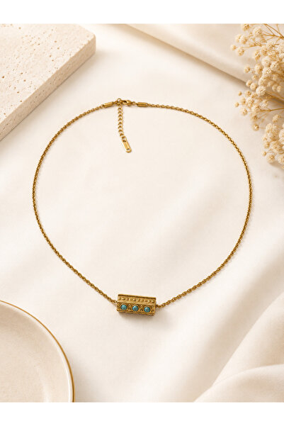 Archhazel Jewelery Vintage Steel Necklace with Turquoise Stone