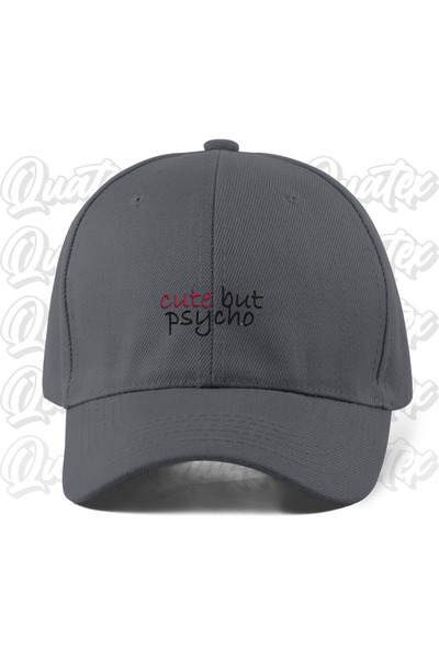 CapHub Cute but Psycho Embroidered Hat - Gray Color 100% Cotton Gabardine Uni...