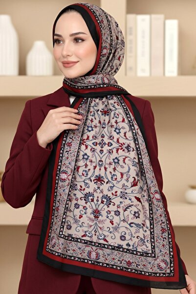 hadiora Women's Beige Red Floral Patterned Soft Shawl