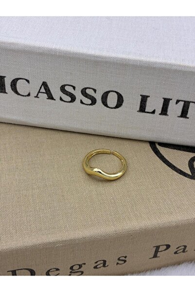 Hedef Bijuteri Gold Color V-Curved Adjustable Brass Ring T1