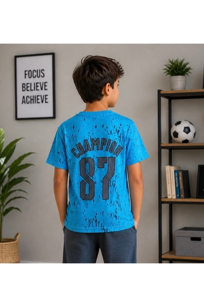 ecrin kids Erkek Çocuk Sokak Stili Spor Baskılı Kısa Kollu Tişört