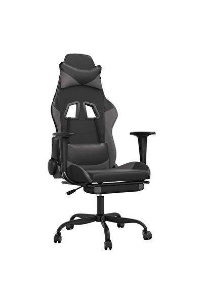 vidaxl Scaun de gaming cu masaj/suport picioare, negru/gri, piele
