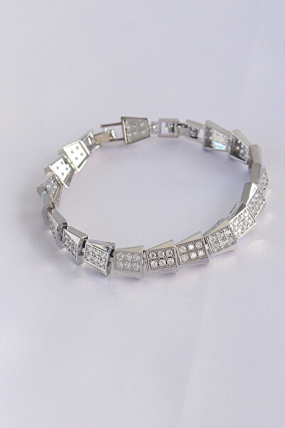 OGHAMAY Vip Series Brass Zircon Stone Silver Color Geometric Bracelet