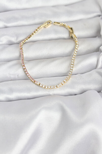 OGHAMAY Gold Color Waterway Women's Bracelet with Pink and White Zircon Stones