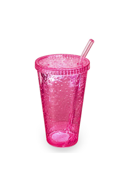 Homer 600 ml Mika Smoothie Bardağı Pipetli Kapaklı Sert Plastik Buzlu Kristal...
