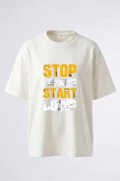 Anetos Tricou oversize alb din bumbac cu imprimeu pe spate cu slogan motivați...