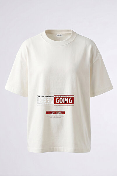 Anetos Tricou supradimensionat alb din bumbac cu imprimeu pe spate Keep Going...