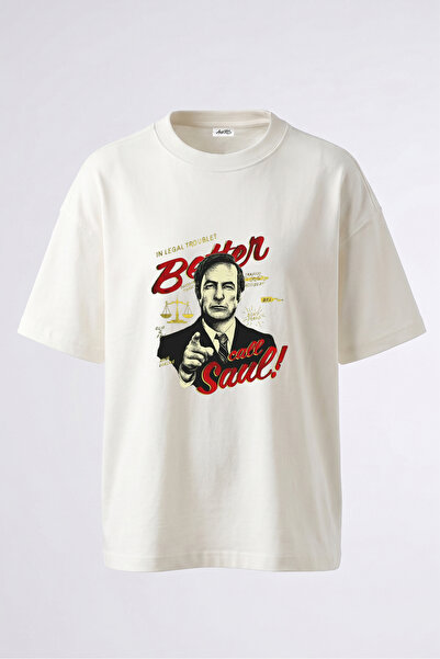 Anetos Tricou oversize alb din bumbac cu imprimeu pe spate Saul Goodman Design