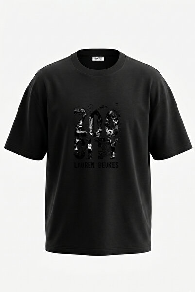 Anetos Tricou oversize negru din bumbac cu imprimeu pe spate Zoo City Design