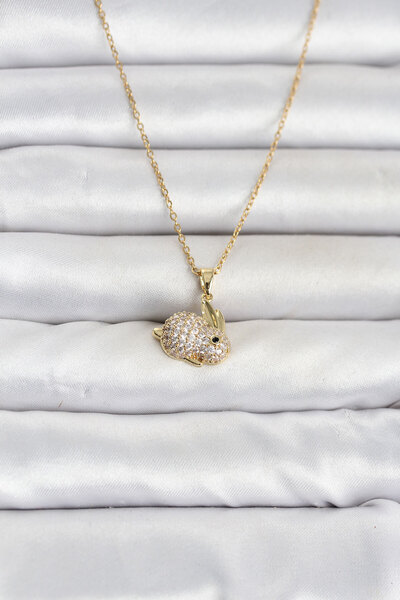 OGHAMAY 316L Steel Chain Gold Color Zircon Stone Rabbit Model Women's Necklace