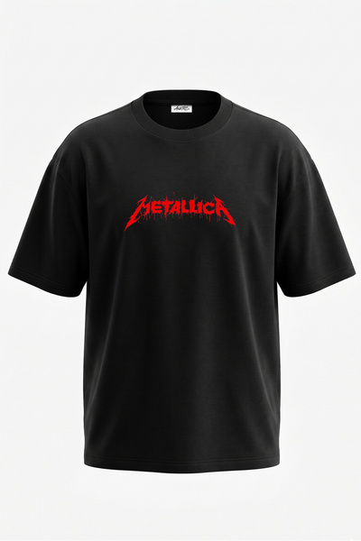 Anetos Tricou oversize negru din bumbac cu imprimeu pe spate cu logo Metallica