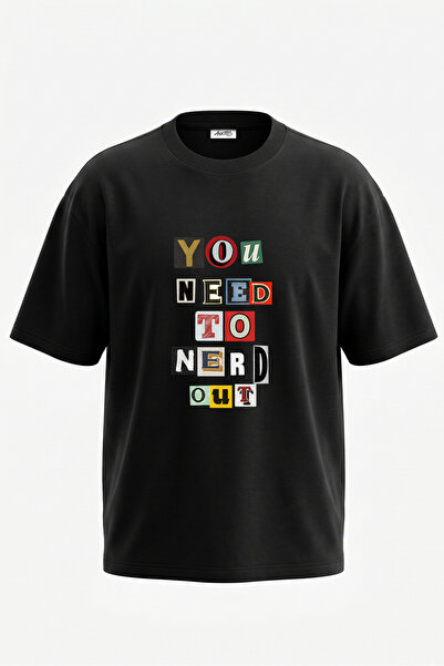 Anetos Tricou oversize negru din bumbac cu imprimeu pe spate Ransom Note Design