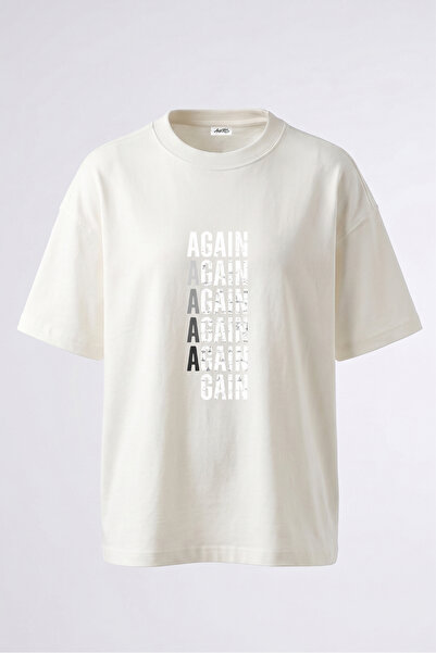 Anetos Tricou oversize alb din bumbac cu imprimeu pe spate Again Grunge Design