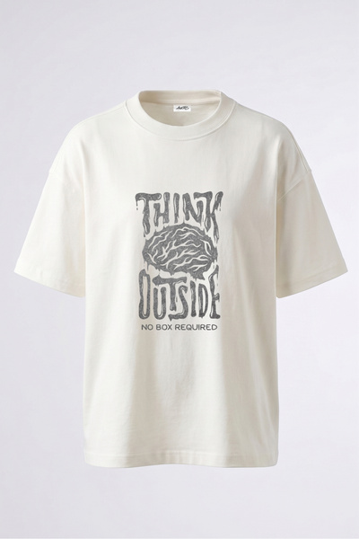 Anetos Tricou oversize alb din bumbac cu imprimeu pe spate Think Outside Brai...