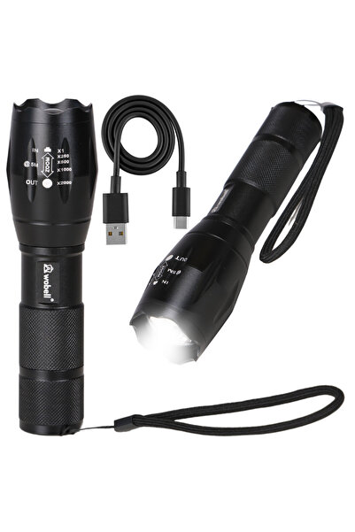 Mardil Lanterna tactică CREE XML-T6 cu zoom, neagră, pentru camping, urgențe