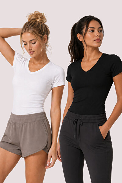 Loule Women's 2-Piece V-Neck Cotton & Modal Short Sleeve Basic Stretch T-Shir...
