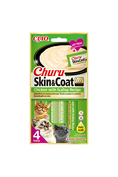 Inaba Churu SkinCoat Лакомство за котки с пиле и миди 4 x 14 г