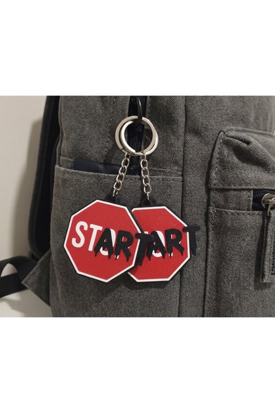 3D Layshop Set of 2 Start Stop Sign Keychains - Street Style Motivational Couple and Kanka Bag Ornament