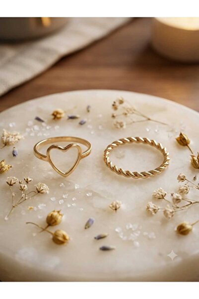 TChic Gold Ring with Double Heart and Spiral Detail