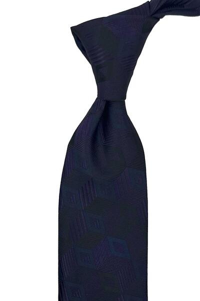 Kravatkolik Plum Black Motif Pattern Classic Tie with Handkerchief Kk13784