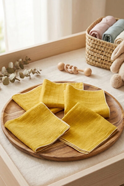 Ponchik 5-Piece Single Layer Checkered Baby Mouth Wipes 100% Cotton Muslin 24...