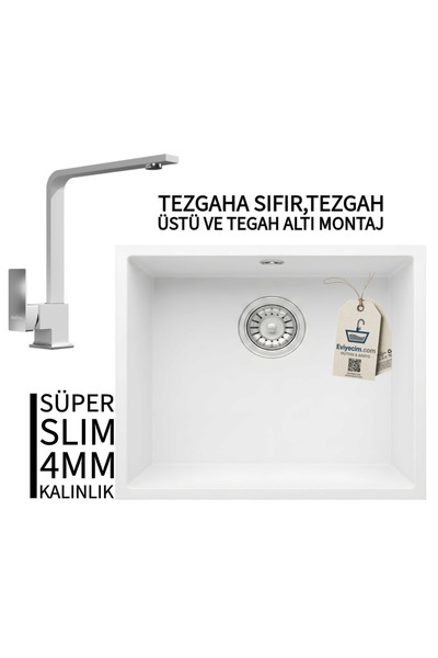 RealStone Steep 50 Beyaz Granit Evye & Göksu Beyaz Uyumlu Batarya Seti
