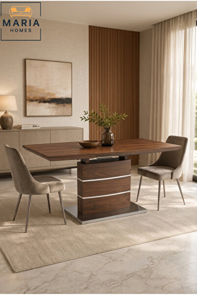 MARIA HOMES Extendable Wooden Dining Table – Modern Rectangular Dining Table ...
