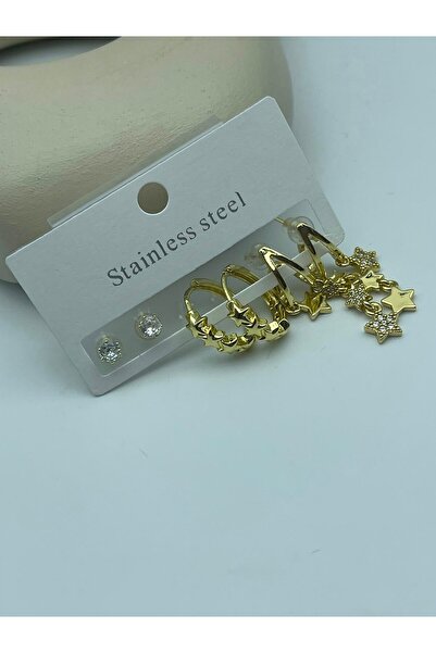 BİJU YILMAZ 26Clk134 - Gold Multi-Star Charm Earring Set