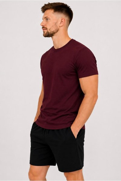 AXXEL Men's Plum Cotton Lycra Single Jersey Short-Sleeved T-Shirt-D230