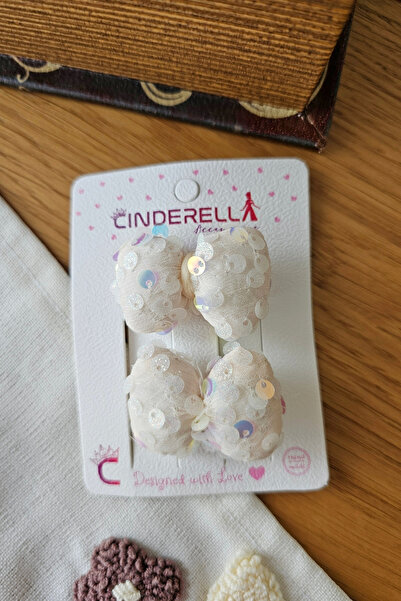 Cinderella Işıltılı Pullu Pofuduk Bebek Çocuk Fiyonk Toka Seti 5cm- Yumuşak A...