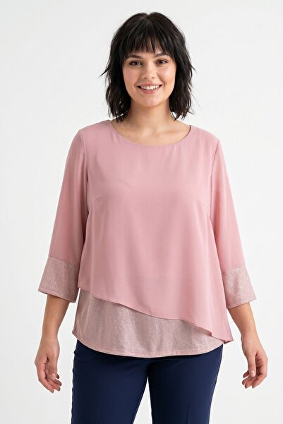 Maya Butik Sıfır Yaka Manşet ve Etek Uçları Simli Bluz - Javelin21920