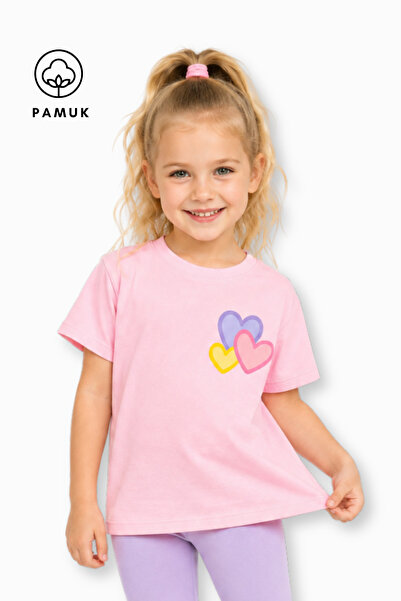 difa kids Tricou de vară pentru fete, cu mânecă scurtă, cu imprimeu inimioare