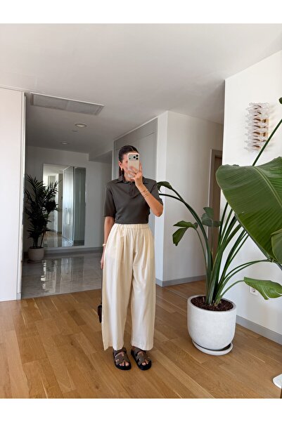 MERVE AKSOY Massi Beli Elasticated Trousers - Ecru