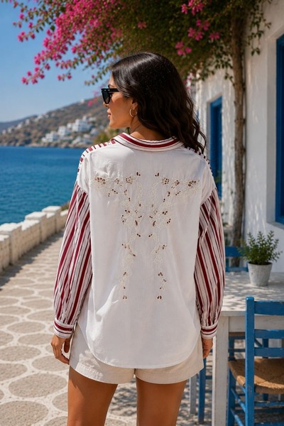 yb yağmur butik Striped Shirt with Scallop Detail on the Back